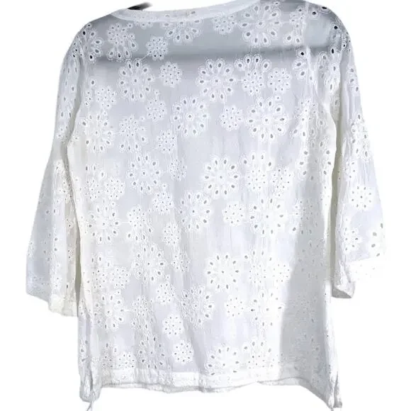 Johnny Was XS Top Blouse Shirt Eyelet Lace Ruffle Embroidered Cottage Core - Picture 3 of 5